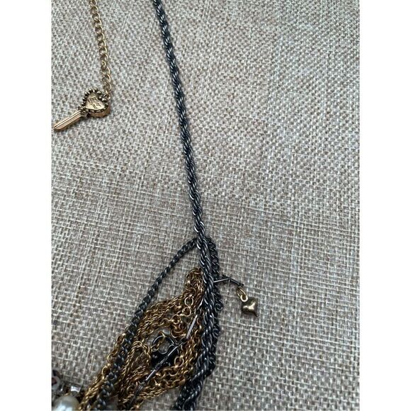 Betsey Johnson Vintage Multi Chain Charm Necklace with Pearls Rhinestones Vntg - Picture 8 of 10
